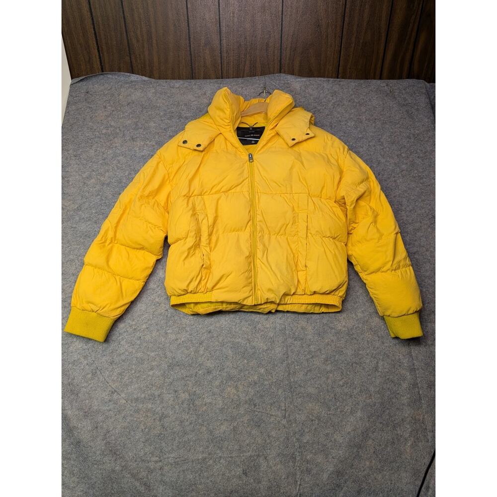 Lucky Brand Crop Jacket Women’s Medium Yellow Quilted Heavy Puffer Winter Coat